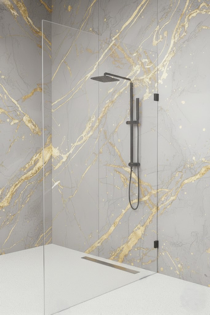 Frameless walk-in shower screen with clear glass