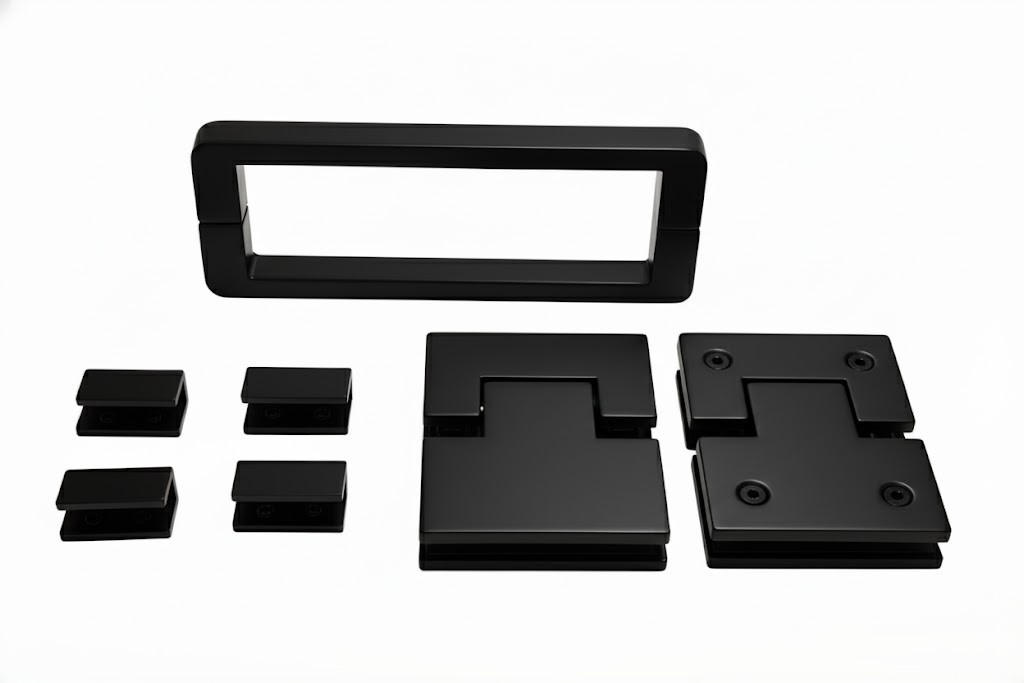 Frameless Corner Set Hardware — U Clamp — Matt Black