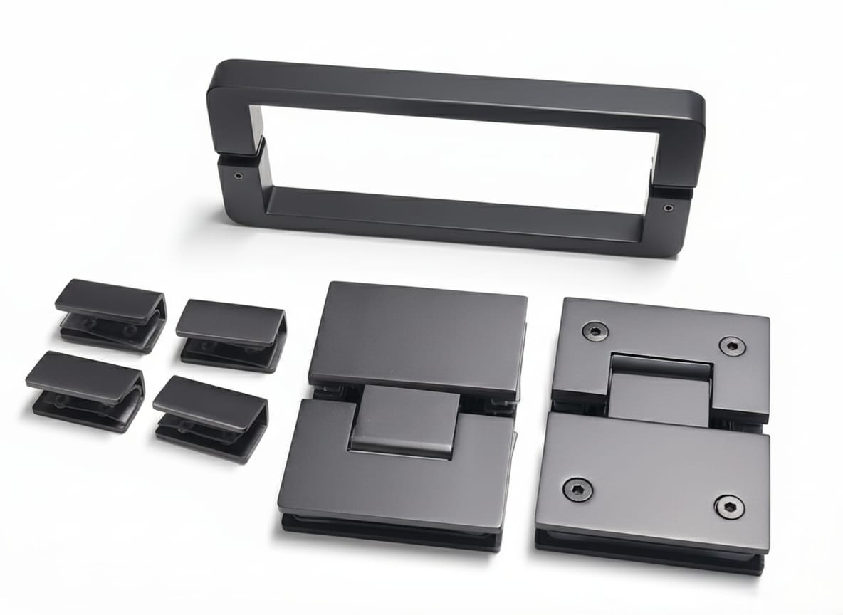 Frameless Corner Set Hardware — U Clamp — Gun Metal